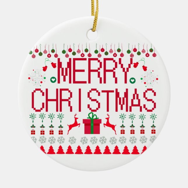 Ornamento De Cerâmica Merry Christmas Ugly Sweater design (Frente)