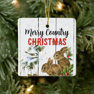 Ornamento De Cerâmica Merry Country Christmas Add a Name Ornament