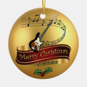 Ornamento De Cerâmica ~ ~Merry do Natal do rolo ~Musical da guitarra