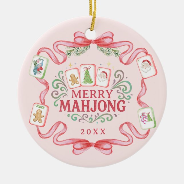 Ornamento De Cerâmica Merry Mahjong | Natal (Frente)