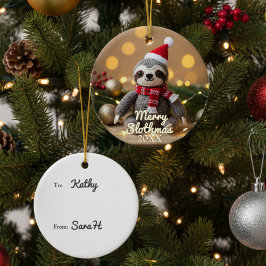 Ornamento De Cerâmica Merry Slothmas Santa Sloth Personalized
