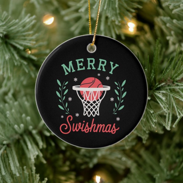 Ornamento De Cerâmica Merry Swishmas Basketball Christmas Sports Xmas  (Árvore)