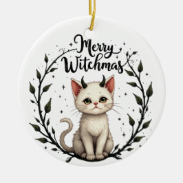 Ornamento De Cerâmica Merry Witchmas - Adorable Cat with Horns Ornament