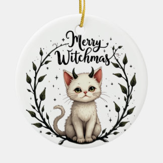 Ornamento De Cerâmica Merry Witchmas - Adorable Cat with Horns Ornament