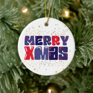 Ornamento De Cerâmica Merry Xmas Cute Red Dourado