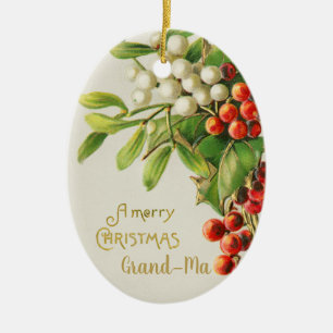 Ornamento De Cerâmica Merry Xmas Grandma Berries