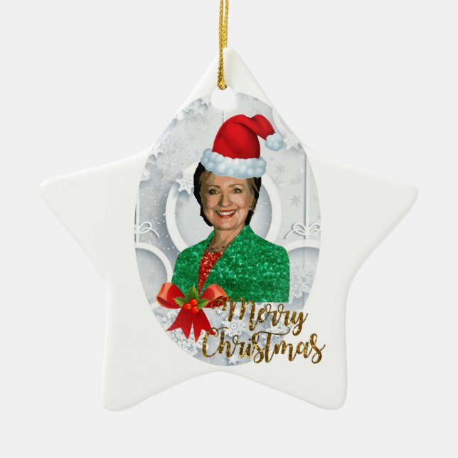 Ornamento De Cerâmica merry xmas Hillary clinton (Frente)