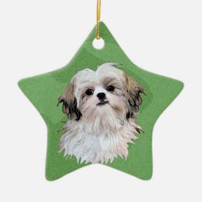 Ornamento De Cerâmica Merry Xmas Shih Tzu (Frente)