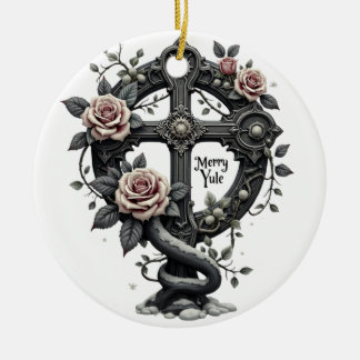 Ornamento De Cerâmica Merry Yule Gothic Cross Ornament