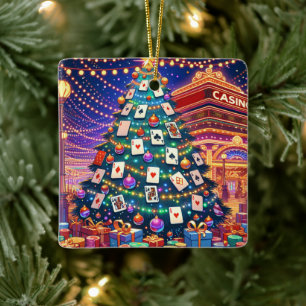Ornamento De Cerâmica Mesa de Cartas de Cassino Fichas Árvore de Natal C