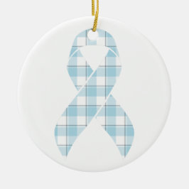 Ornamento De Cerâmica Mesothelioma Awareness Plaid Light Blue Ribbon