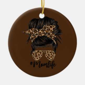 Ornamento De Cerâmica Messy Bun Mãe Leopard Cabelo Mensageiro Mães Vida