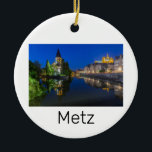 Ornamento De Cerâmica Metz Temple Neuf França Night Moselle Souvenir<br><div class="desc">A cidade de Metz Temple Neuf, na França, lembrança noturna para as férias do Grande Est. Temple Neuf de Metz e Santo Etienne Cathedral panorama em França, em souvenir para Moselle e para a cidade. Estilo de vida Metz para mochilas urbanas e feriados na cidade francesa. Temple Neuf de Metz...</div>