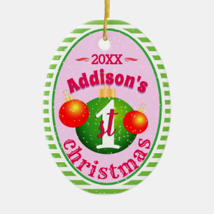 Ornamento De Cerâmica Meu Bebê (Nome)1rua Primeiro Natal