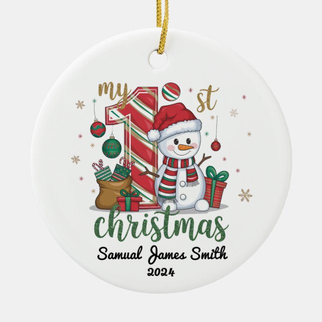 Ornamento De Cerâmica Meu boneco de neve de natal de 1rua - Personalizad (Frente)