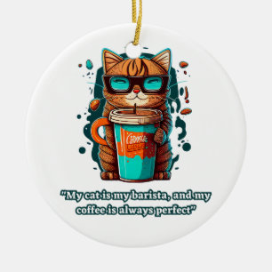 Ornamento De Cerâmica Meu gato é minha barista, meu café é sempre perfei