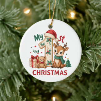 Ornamento De Cerâmica Meu Primeiro 1º Natal Bebê Cerveja Chapéu de Papai