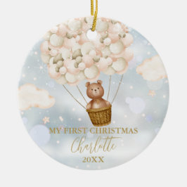 Ornamento De Cerâmica Meu Primeiro Bear Dourado de Natal Foto de Balões
