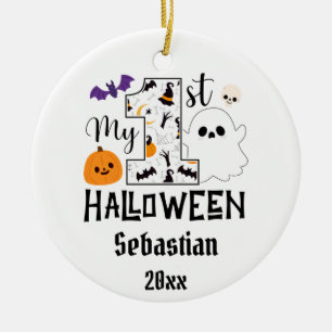 Ornamento De Cerâmica meu primeiro bebê halloween boo, nome personaliza