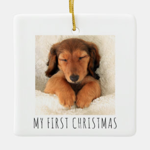 Ornamento De Cerâmica Meu Primeiro Cachorro de Natal Quadrado Foto