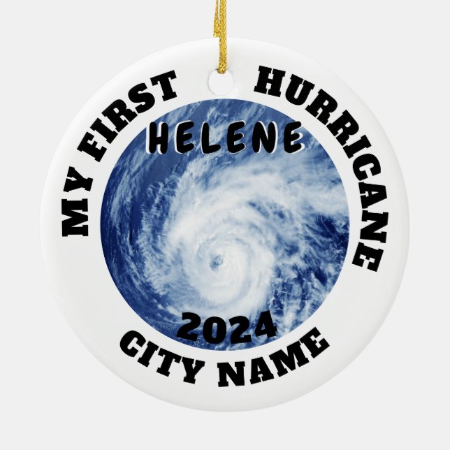Ornamento De Cerâmica Meu Primeiro Furacão Helene Custom City Name (Traseira)