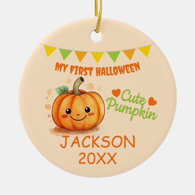 Ornamento De Cerâmica Meu Primeiro Halloween - Pumpkin Bonito Personaliz (Frente)