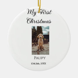 Ornamento De Cerâmica Meu primeiro Natal adicionou o nome de um cão foto