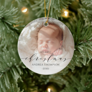 Ornamento De Cerâmica Meu Primeiro Natal Bebê Foto Dupla