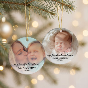Ornamento De Cerâmica Meu primeiro Natal COMO MÃE duas fotos
