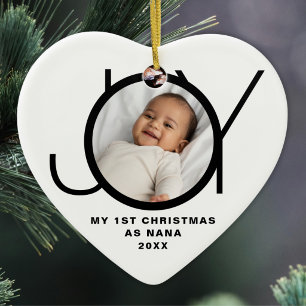 Ornamento De Cerâmica Meu Primeiro Natal Como Nana Foto Preto Branco
