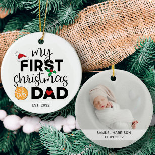 Ornamento De Cerâmica Meu primeiro Natal como pai com nome e foto