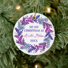 Ornamento De Cerâmica Meu Primeiro Natal como Tia Ano Roxo