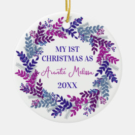 Ornamento De Cerâmica Meu Primeiro Natal como Tia Ano Roxo
