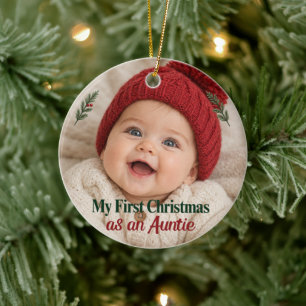 Ornamento De Cerâmica Meu Primeiro Natal como Tia Presente de Foto de Be