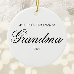 Ornamento De Cerâmica Meu Primeiro Natal como Vovó Caligrafia Clássica