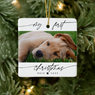 Ornamento De Cerâmica Meu Primeiro Natal Foto do Amante de Animais Moder