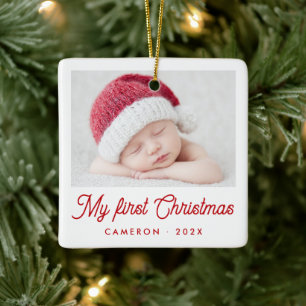 Ornamento De Cerâmica Meu primeiro Natal nome da foto do bebê ano