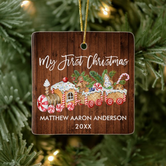 Ornamento De Cerâmica Meu Primeiro Natal Pão De Gengibre Trem Docinho (Árvore)