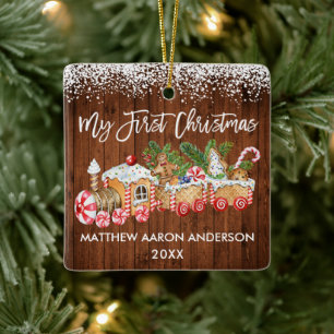 Ornamento De Cerâmica Meu Primeiro Natal Pão de Gengibre Trem Neve Beb