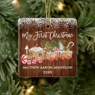 Ornamento De Cerâmica Meu Primeiro Natal Pão de Gengibre Trem Neve Bebê