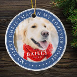 Ornamento De Cerâmica Meu Primeiro Natal para sempre - Foto Moderna de P<br><div class="desc">Este design simples e clássico é composto por tipografia serif e adiciona uma foto personalizada. "Meu Primeiro Natal em minha casa para sempre" rodeia a foto personalizada.</div>