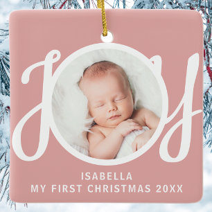 Ornamento De Cerâmica Meu Primeiro Natal Personalizado Foto Rosa Lembran