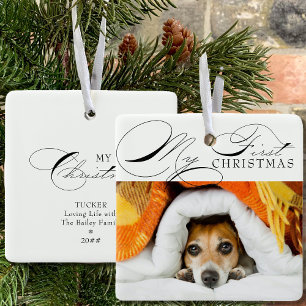 Ornamento De Cerâmica Meu Primeiro Natal Pet Foto Caligrafia Elegante