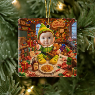 Ornamento De Cerâmica Meu Primeiro Natal Santas Pequeno Ajuda Foto