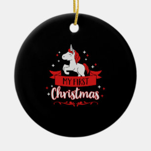 Ornamento De Cerâmica Meu primeiro Natal - Unicórnio - bebê - filho - Na