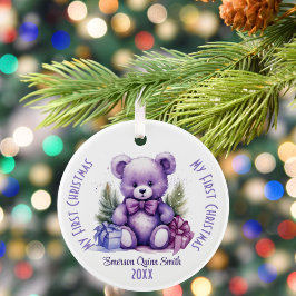 Ornamento De Cerâmica Meu Primeiro Nome Personalizado de Natal - Urso Ro