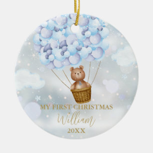 Ornamento De Cerâmica Meu Primeiro Urso de Natal Balões Azuis Foto