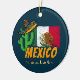 Ornamento De Cerâmica México Vintage Cactus Com Bandeira Sombrero Souven