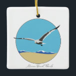 Ornamento De Cerâmica Miami Beach, Flórida Sea Gull sobre Beach<br><div class="desc">Ornamento cerâmico com imagem de casco marítimo tridimensional sobrevoando a praia com ondas. Miami Beach,  Flórida no guião no fundo.</div>