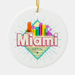 Ornamento De Cerâmica Miami Flórida Estados Unidos Silhueta Retro Vintag